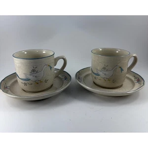 TWO Vintage International China MARMALADE Stoneware Goose Geese Cups and Saucers - Picture 1 of 7