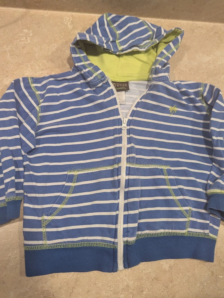 Nanette Boyz Wear Full-Zip Zip-Up Hoodie Sweater Sweatshirt Blue Stripe Cotton 5 - Image 1 of 4