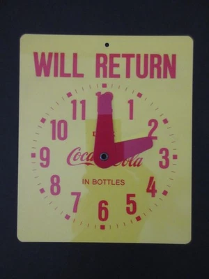 Letrero de Coca-Cola Will Return con manecillas de reloj beber Coca Cola en botellas 1978 Foto 1 de 3