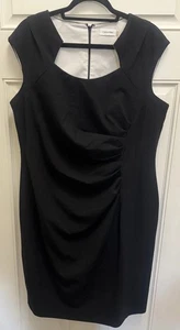 Vestido Vaina Calvin Klein Negro Sin Mangas Escote Recortado Talla 14W Mujer Midi - Imagen 1 de 5