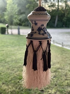 Porcelain Tassel Curtain Tie back Blue/White Fan Pull Classy Decor Drapes 12” 2D - Picture 1 of 8