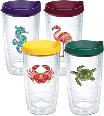 Tropical Animal Assorted 16 oz Tumbler with lid 4 Pack 16 Ounces,  - Image 1 of 4