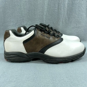 FootJoy Golf Shoes Mens 10 Medium Brown White Leather Spiked FlexZone Comfort FJ - Picture 1 of 11