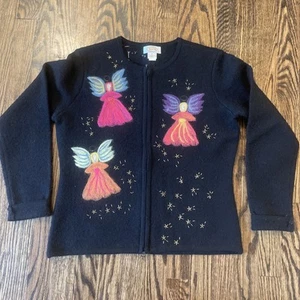 TALBOTS Damen kleine Wolle Strick Weihnachten Engel Filz Pullover Strickjacke - Bild 1 von 10