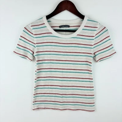 A&F Abercrombie & Fitch Women’s Ribbed Short Sleeve Shirt Top Size XS Striped Foto 1 de 4