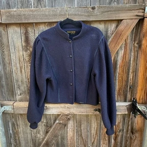 VTG boiled wool navy blue GEIGER Euro size 44 Large Austria JACKET - Picture 1 of 4