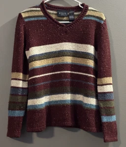 Vintage Crazy Horse Liz Claiborne bunt gestreifter Strickpullover V-Ausschnitt Medium - Bild 1 von 10
