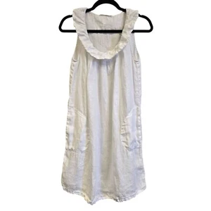 120% Lino Damen 40 XS Weiß Ärmellos Rüschen Leinen Kleid Made In Italy Pocke - Bild 1 von 9
