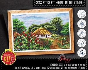 Ukraine cross stitch kit Cob house in mallow flowers - DIY farmhouse decor - Picture 1 of 9