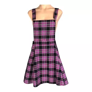 Black Friday Dangerfield Pinafore Dress Size 14 Pockets Purple Black Punk - Picture 1 of 7