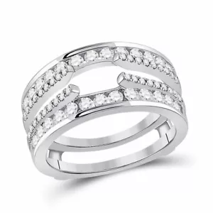 14kt White Gold Womens Round Diamond Wedding Wrap Ring Guard Enhancer 1 Cttw - Picture 1 of 4