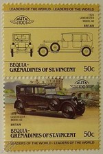 1924 LANCHESTER MODEL 40 Car Stamps (Leaders of the World / Auto 100)