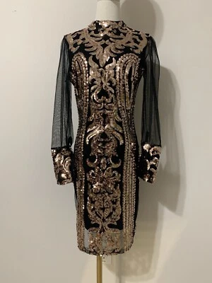 Patterned Gold Sequin Night-Out Dress - Imagem 1 de 4