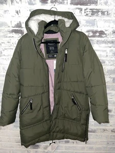 NWT HOLLISTER PUFFER PARKA JACKET OLIVE GREEN WOMENS LARGE - Picture 1 of 3