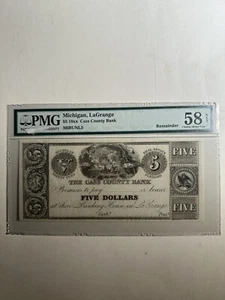 Case County Bank Michigan LaGrange $5 18__ Remainder Choice About Uncirculated - Picture 1 of 2