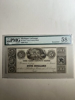 Case County Bank Michigan LaGrange $5 18__ Remainder Choice About Uncirculated - Image 1 of 2
