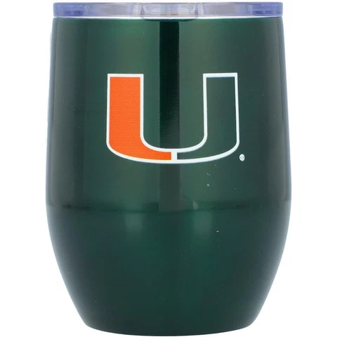 Miami Hurricanes 16oz Curved Stainless Steel Travel Tumbler [NEW] NCAA Mug Glass Cover