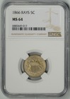 1866 Shield Nickel Ngc Ms64 * With Rays * #6880449-017