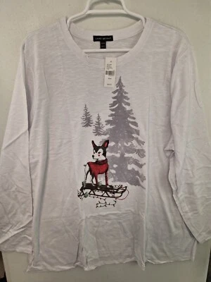 Camiseta de Navidad Lane Bryant perro en trineo talla grande 22/24 nueva con etiquetas $34,95 blanca Foto 1 de 4