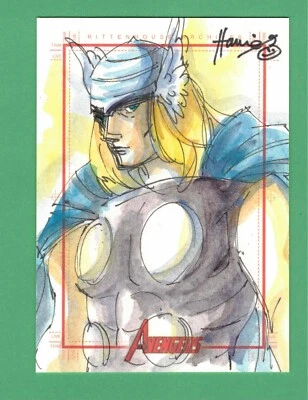 2011 MARVEL AVENGERS SKETCHAFEX THOR SKETCH CARD BY HANIE MOHD EL LIMITED - Image 1 of 2