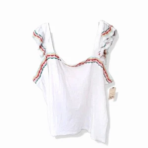 NWT St Johns Bay Petite PXL White Multi Color Ruffles Sleeveless Tank Top R2 - Picture 1 of 7