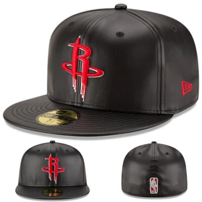 Gorra ajustada New Era Houston Rockets negra imitación cuero NBA oficial juego gorra  Foto 1 de 4