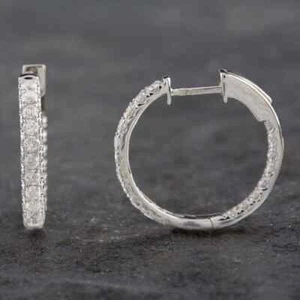 Second Hand 14ct White Gold 0.90ct Brilliant Cut Diamond Hoop Earrings 43170126 - Picture 1 of 2
