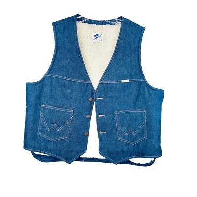 Chaleco de mezclilla sin defectos Wrangler Jeans de colección para hombre XL forrado de piel de oveja 100 % algodón retro Foto 1 de 4