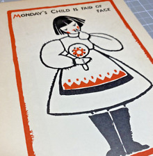 Monday's Child is Fair of Face girl dress Vintage whimsical book illustration -