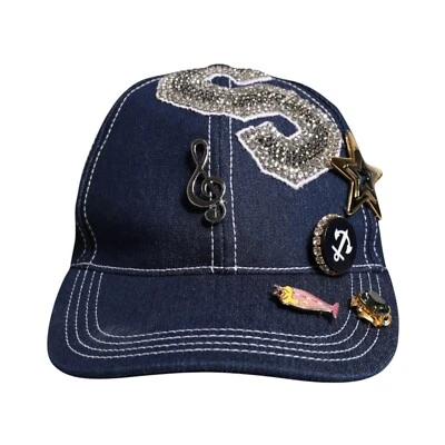 DOLCE & GABBANA Gorra Mujer Azul Cristal Adorno Gorra de Béisbol 57/S 870usd Foto 1 de 4