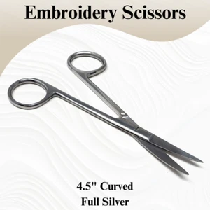 Embroidery Scissors Stainless Steel 4.5" Curved Tips for Fine Stitching & Sewing - Picture 1 of 6
