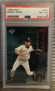 1996 Leaf DEREK JETER Gold Leaf Rookies RC ROOKIE CARD #211 Yankees PSA 8! - Picture 1 of 2