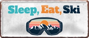 "Targa in lamiera ""Sleep, Eat, Ski"" 28 x 12 cm" - Foto 1 di 5