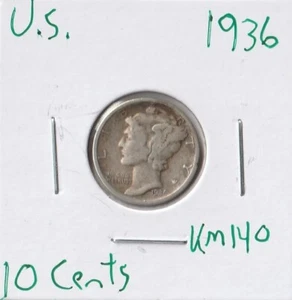 Moneda Estados Unidos 10 Céntimos (Mercurio) 1936 KM140, plata - Imagen 1 de 4