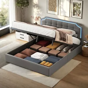 Boxspringbett Hydraulisch Doppelbett 140x200 Stauraumbett mit Bettkasten LED&USB - Bild 1 von 11