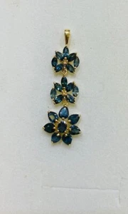 14k Solid Yellow Gold Cluster Pendant With Natural Marquise Sapphire 1.90GM - Picture 1 of 10