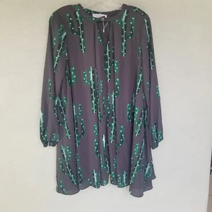 Chiffon Dress Dessert Design Long Top A Line Loose Fit Sz L Plant Cactus Print - Picture 1 of 7