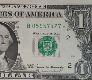 ** STAR ** $1 1969 ((AU)) FEDERAL RESERVE NOTE - Picture 1 of 3