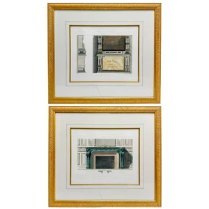 Gerahmte antike französische handkolorierte Architekturstiche von César Daly 25 Zoll - Bild 1 von 12
