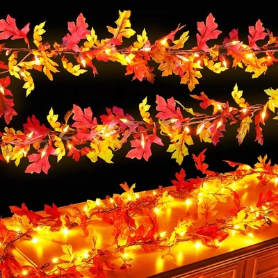 Thanksgiving Decorations Fall Garland with Lights 9Ft Plug in Lighted Thanksgivi - Image 1 of 4