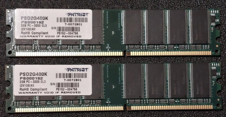 PATRIOT (2x1GB) Kit PSD2G400K DDR1 PC-3200 CL3 PC Memory - Image 1 of 2
