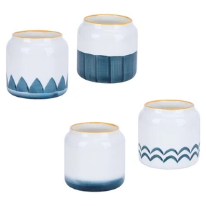 4Pcs Round Flower Pot Hand Painted Pattern Ceramic Flowerpot Succulent - Picture 1 of 12