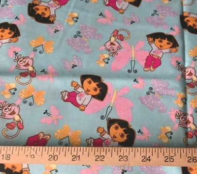Dora the Explorer Blue Cotton Craft Sewing Fabric Out of Print Vintage 58" - Image 1 of 2
