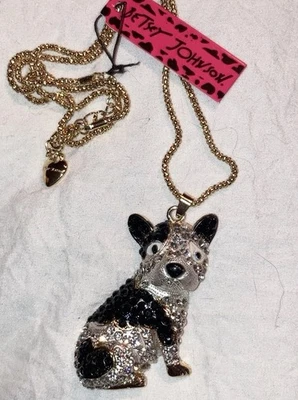 Collar Betsey Johnson Pit Bull Perro Colgante Estrás Cristales Negros Foto 1 de 4