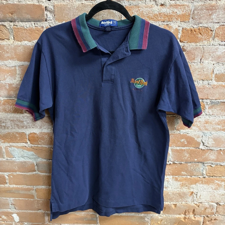 Polo vintage años 90 Hard Rock Café Nashville EE. UU. azul verde rojo 100 % algodón mediano Foto 1 de 4