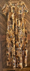 Vintage Hawaii Maxikleid MUUMUU bedruckt ABSTRAKT Baumwolle Rindenstoff Gr. S/M - Bild 1 von 9