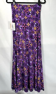 LuLaRoe Maxi Gonna Donna XS (taglia 2-4) Viola Geometrica Elasticizzata Vita Lunga Nuova con etichette - Foto 1 di 12