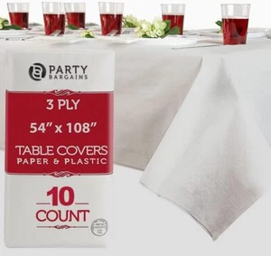 PARTY BARGAINS 10 Disposable Tablecloths 3Ply Paper&Plastic Table Cover 54"X108" - Picture 1 of 6