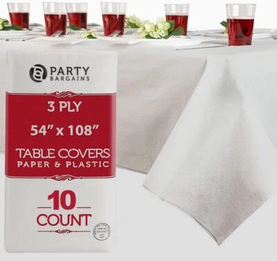 PARTY BARGAINS 10 Disposable Tablecloths 3Ply Paper&Plastic Table Cover 54"X108" - Image 1 of 4
