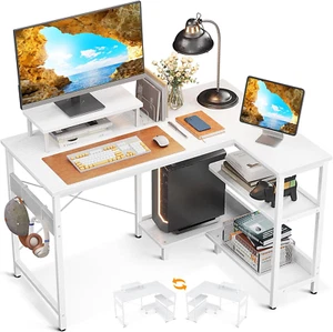 ODK L Shaped Computer Desk with Reversible Storage Shelves, 100 * 70 * 87.7cm, C - Picture 1 of 7
